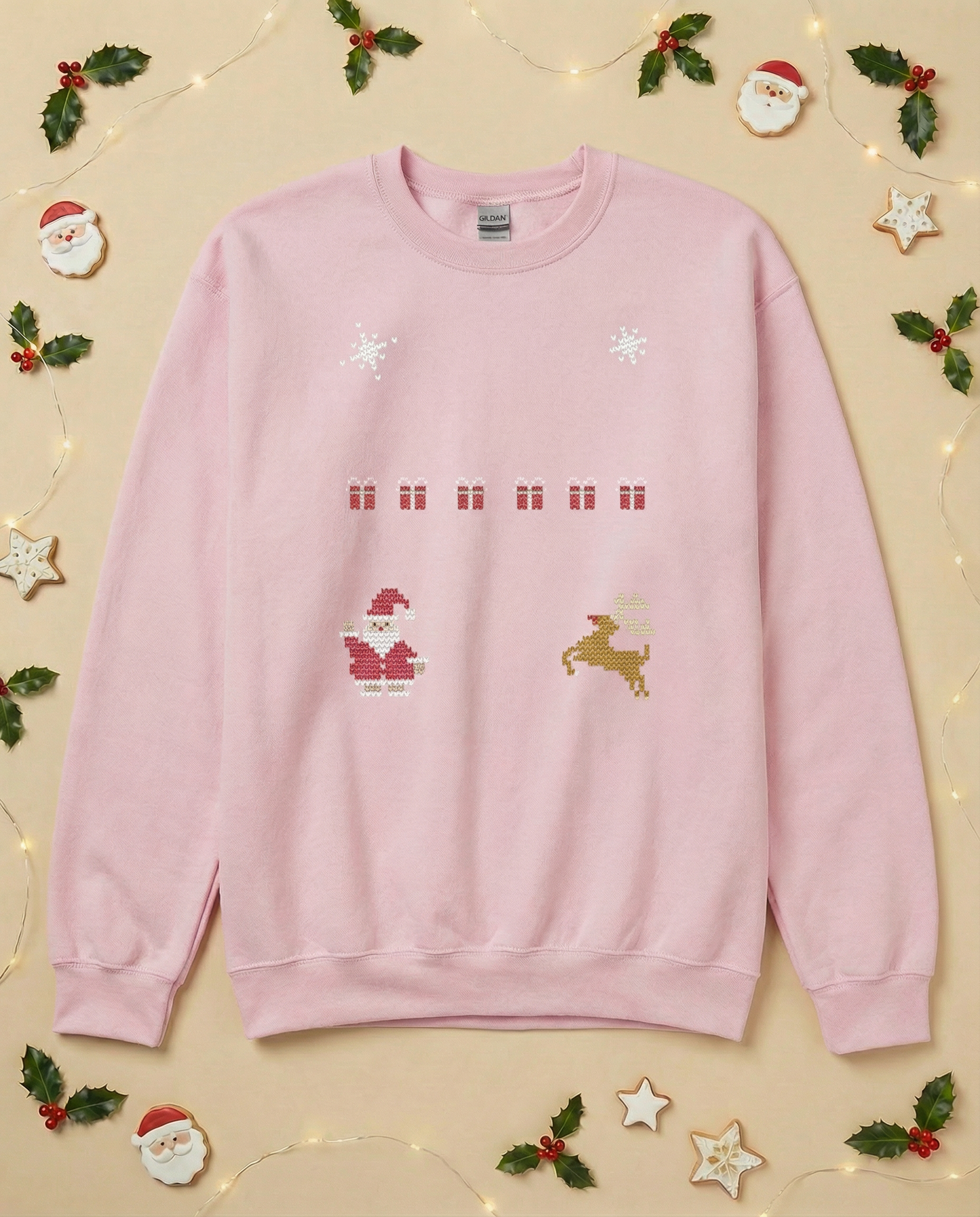 Custom Pet Holiday Sweatshirt - Santa Friends Knitted