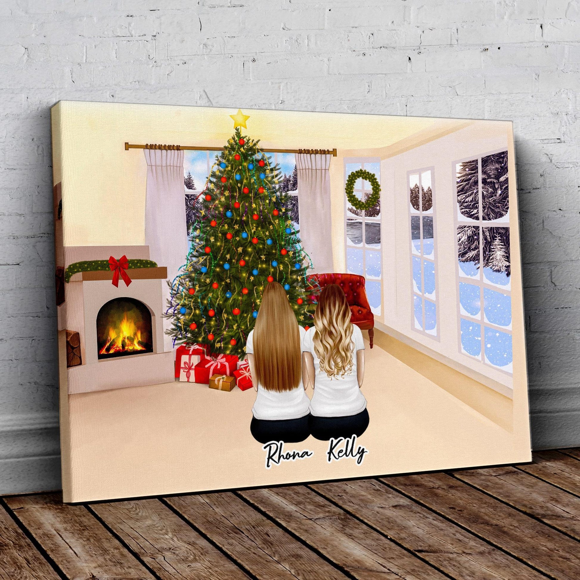 Christmas Living Room Personalized Best Friend Wrapped Canvas