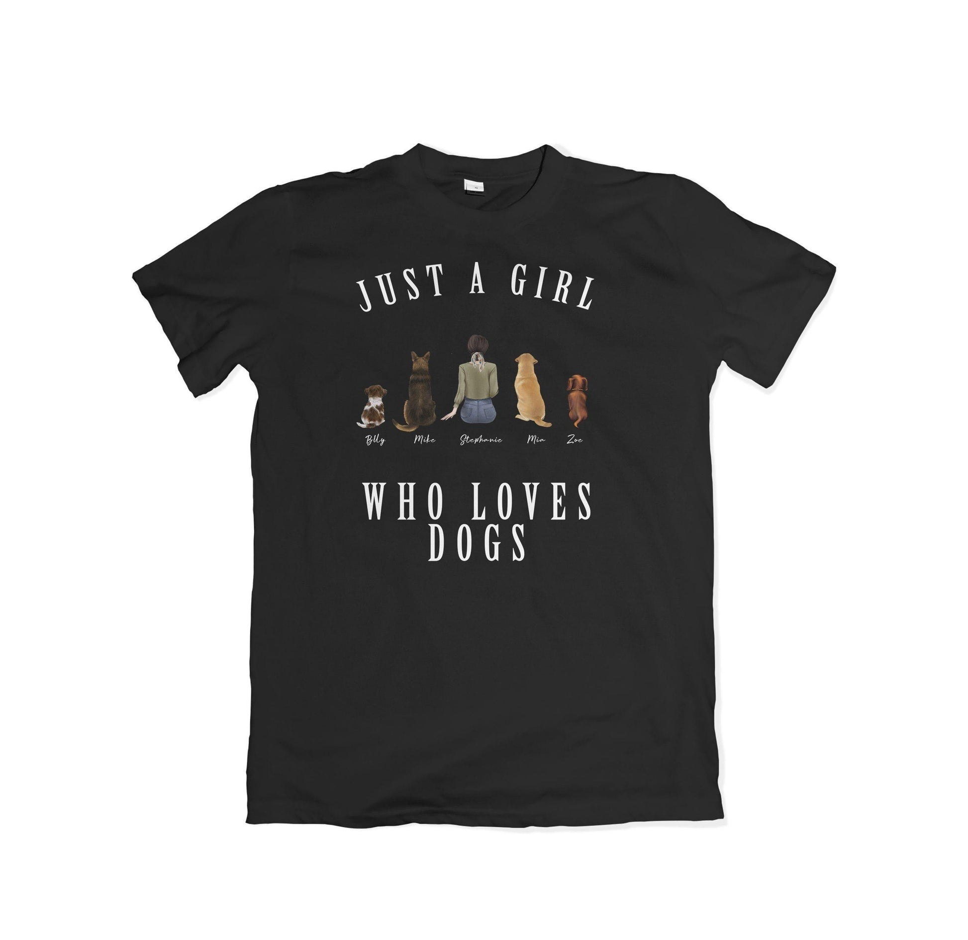 Personalized Girl Who Loves Dogs Black T-Shirt