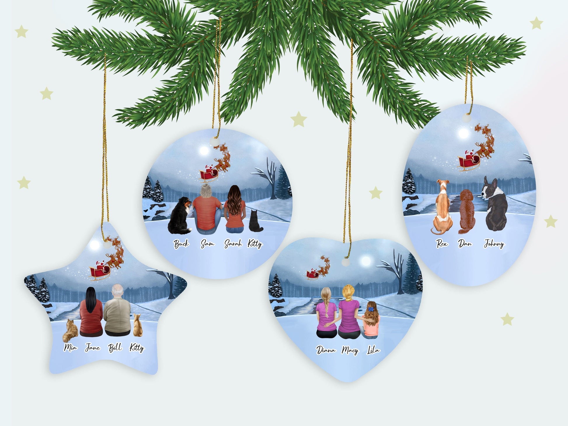 Santa Claus Star Ornament - Personalized Pet & Owner